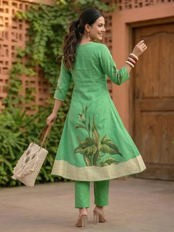 Green_Printed_Pure_Cotton_Kurta_Trouser_Set