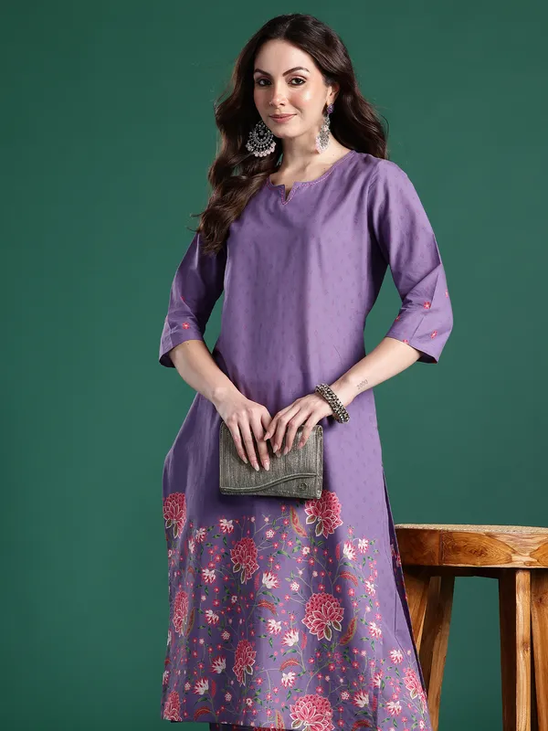 Lavender_Printed_Pure_Cotton_Kurta_Trouser_Set