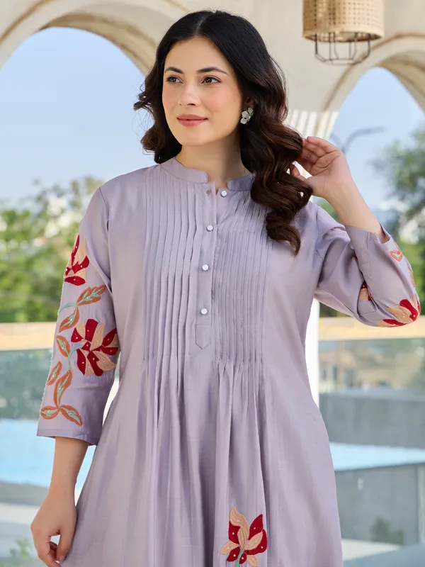 Lavender_Embroidered_Pure_Cotton_Kurta_Trouser_Set