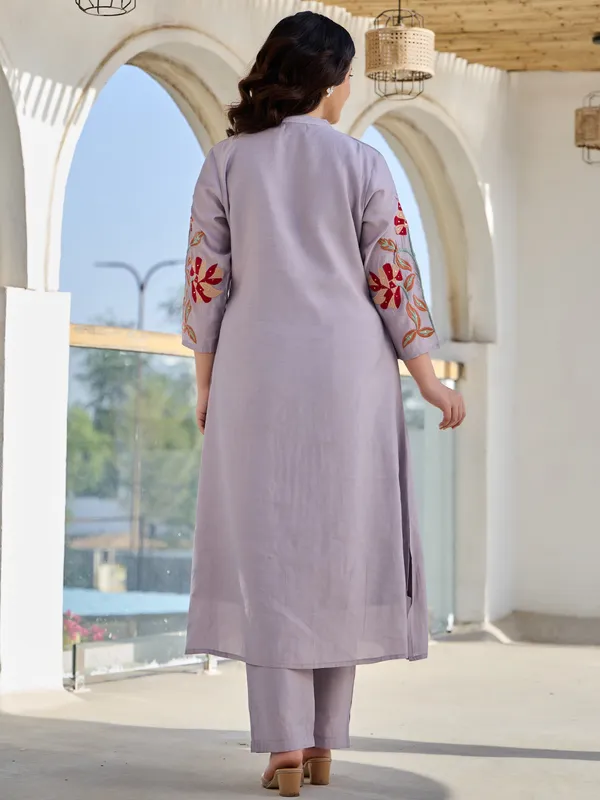 Lavender_Embroidered_Pure_Cotton_Kurta_Trouser_Set