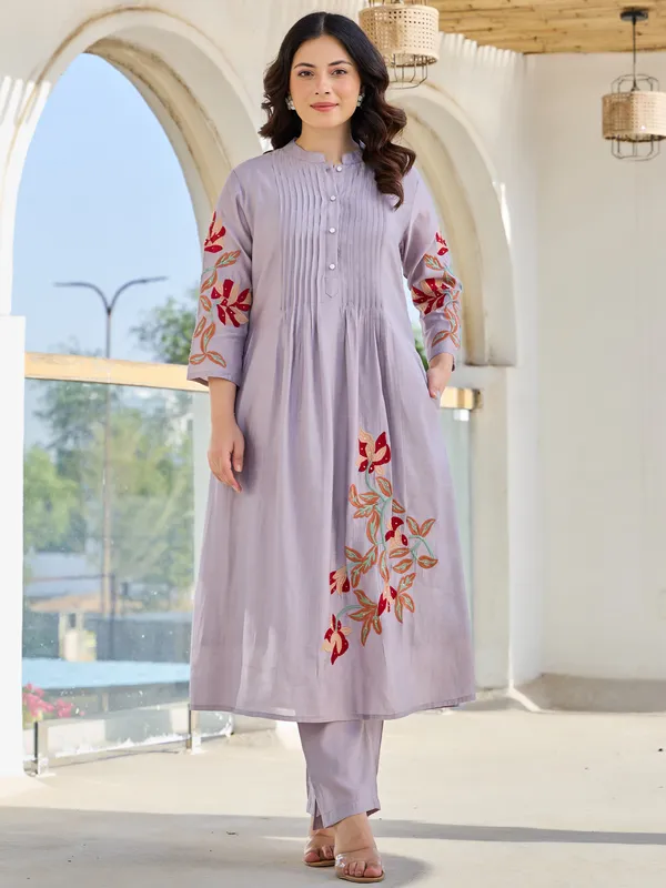 Lavender_Embroidered_Pure_Cotton_Kurta_Trouser_Set