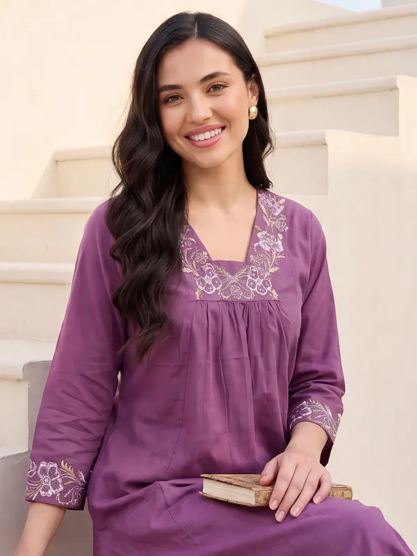 Lavender_Embroidered_Pure_Cotton_Kurta_Trouser_Set