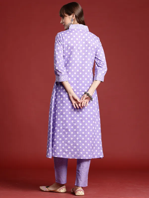 Lavender_Printed_Pure_Cotton_Kurta_Trouser_Set