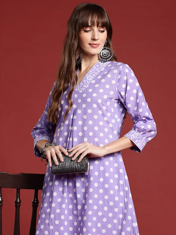 Lavender_Printed_Pure_Cotton_Kurta_Trouser_Set