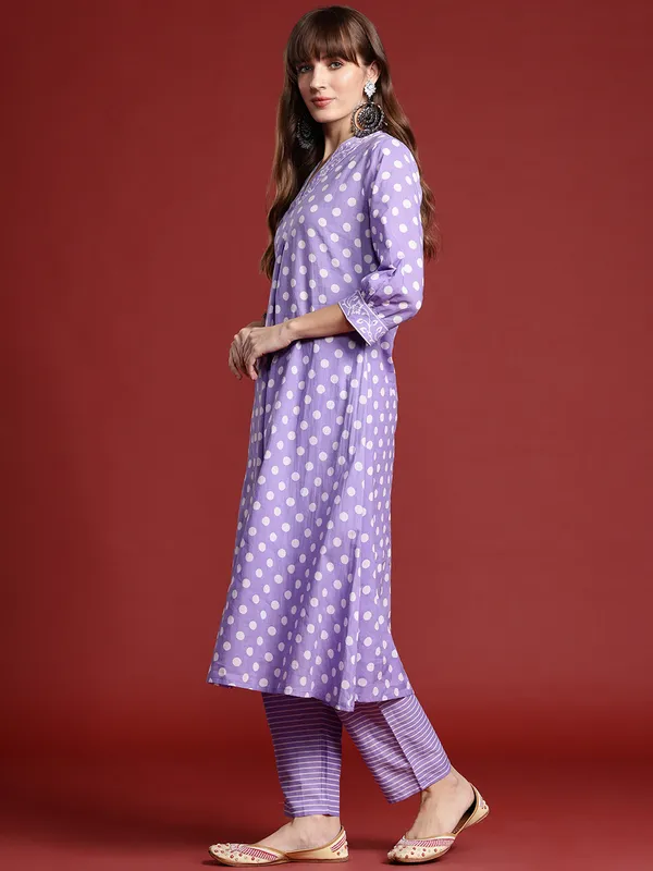 Lavender_Printed_Pure_Cotton_Kurta_Trouser_Set