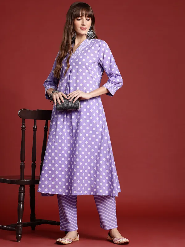 Lavender_Printed_Pure_Cotton_Kurta_Trouser_Set