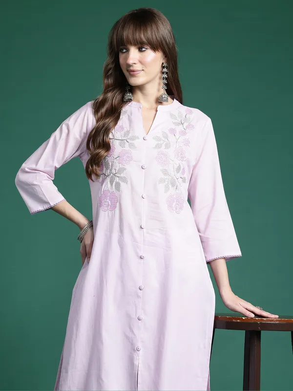 Lavender_Embroidered_Pure_Cotton_Kurta_Trouser_Set