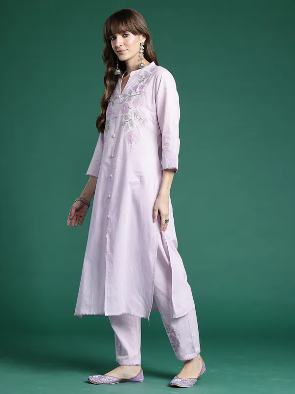 Lavender_Embroidered_Pure_Cotton_Kurta_Trouser_Set
