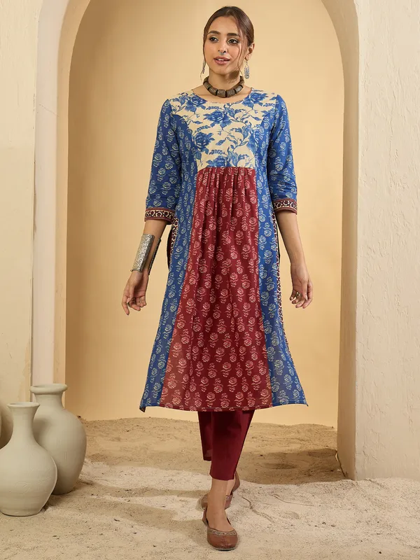 Multicolor_Printed_Pure_Cotton_Kurta_Trouser_Set