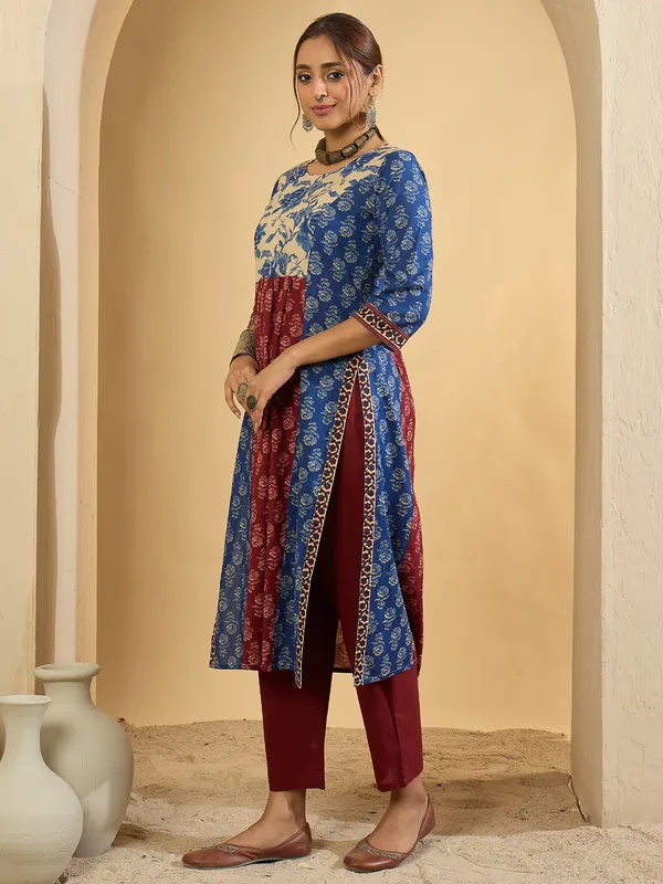 Multicolor_Printed_Pure_Cotton_Kurta_Trouser_Set