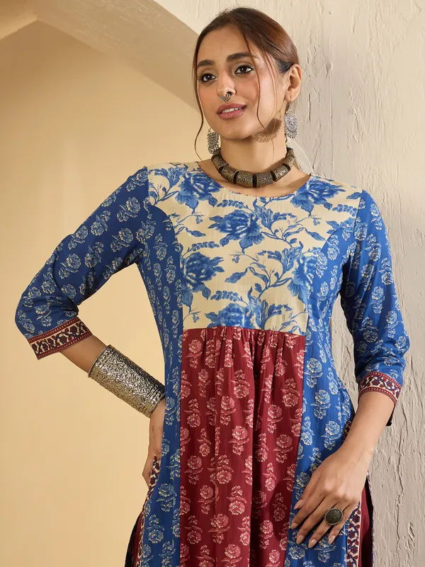 Multicolor_Printed_Pure_Cotton_Kurta_Trouser_Set