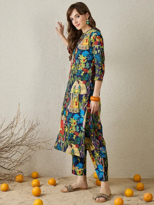 Multicolor_Printed_Pure_Cotton_Kurta_Trouser_Set
