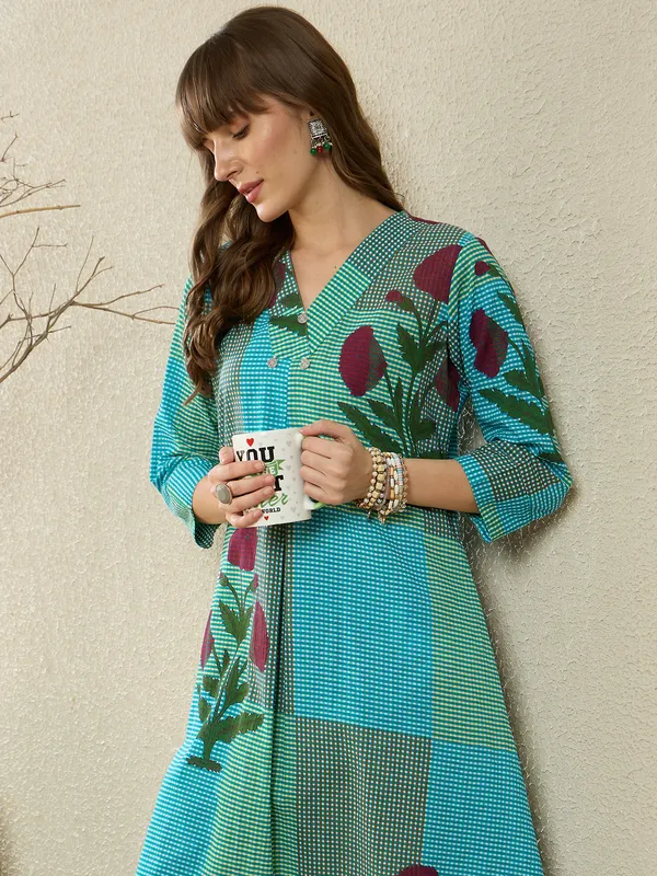Multicolor_Printed_Pure_Cotton_Kurta_Trouser_Set
