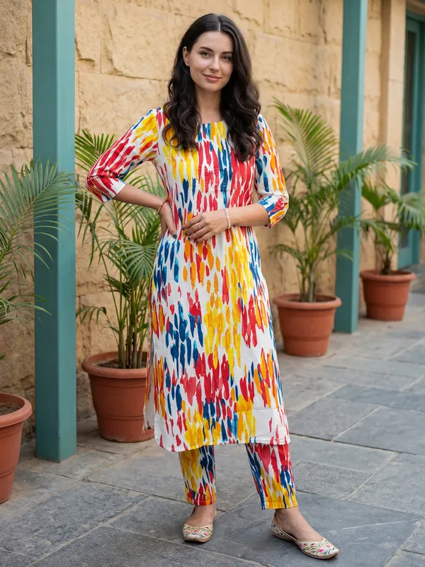 Multicolor_Printed_Pure_Cotton_Kurta_Trouser_Set