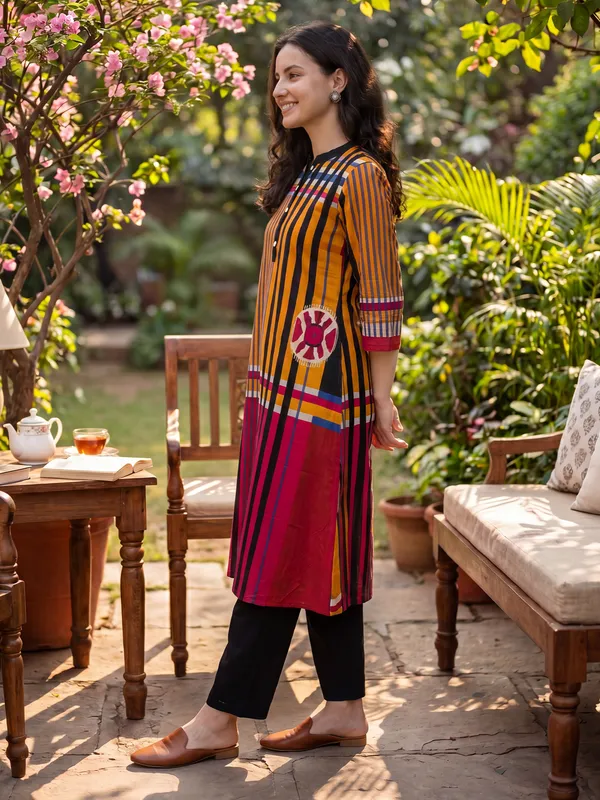 Multicolor_Printed_Pure_Cotton_Kurta_Trouser_Set