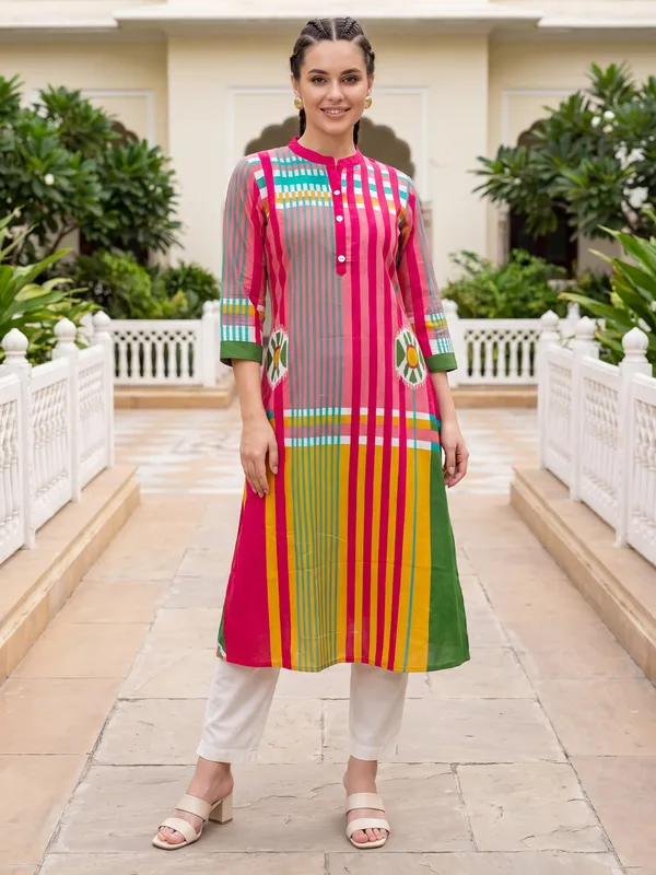 Multicolor_Printed_Pure_Cotton_Kurta_Trouser_Set