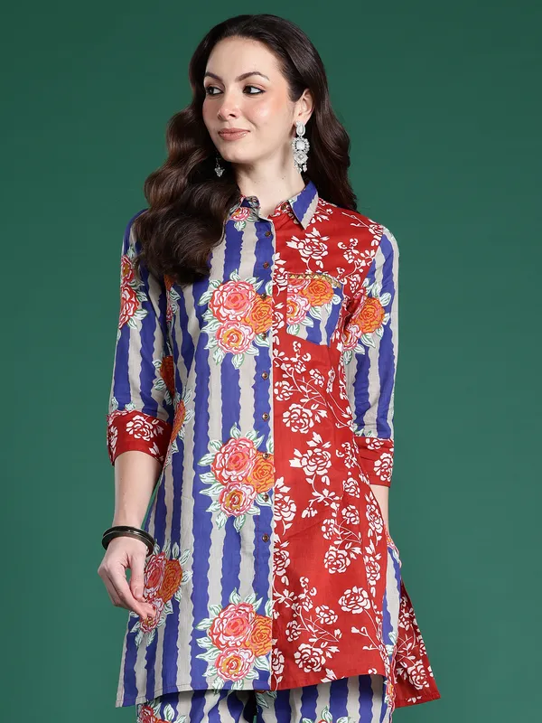 Multicolor_Printed_Pure_Cotton_Kurta_Trouser_Set
