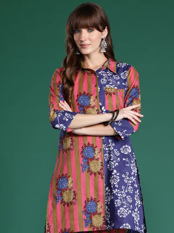 Multicolor_Printed_Pure_Cotton_Kurta_Trouser_Set