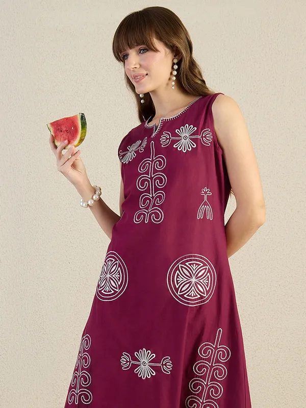 Maroon_Cotton_A-Line_Kurta_with_Palazzos