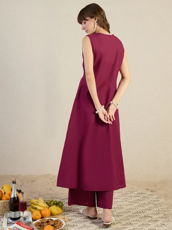 Maroon_Cotton_A-Line_Kurta_with_Palazzos