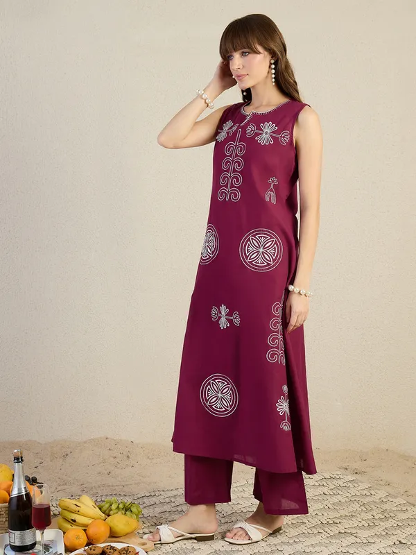 Maroon_Cotton_A-Line_Kurta_with_Palazzos