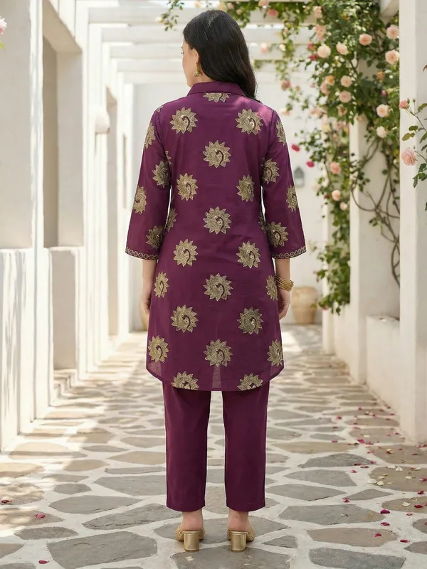 Wine_Printed_Pure_Cotton_Kurta_Trouser_Set