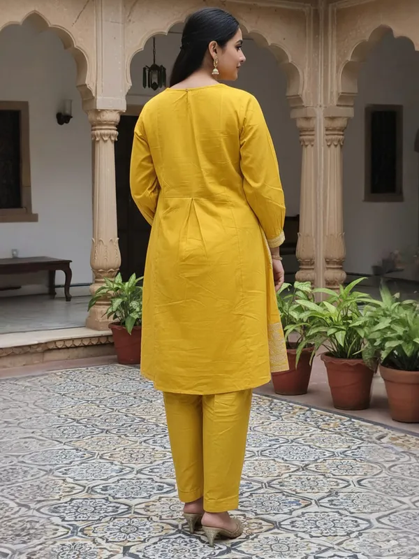 Mustard_Embroidered_Pure_Cotton_Kurta_Trouser_Set