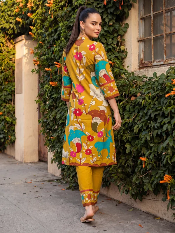 Mustard_Printed_Pure_Cotton_Kurta_Trouser_Set