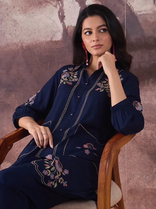 Navy_Blue_Embroidered_Pure_Cotton_Kurta_Trouser_Set