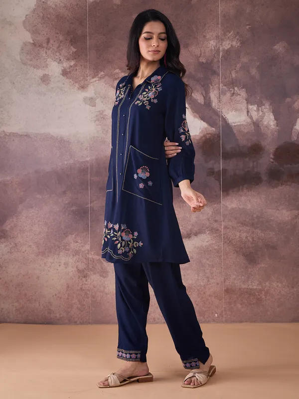 Navy_Blue_Embroidered_Pure_Cotton_Kurta_Trouser_Set