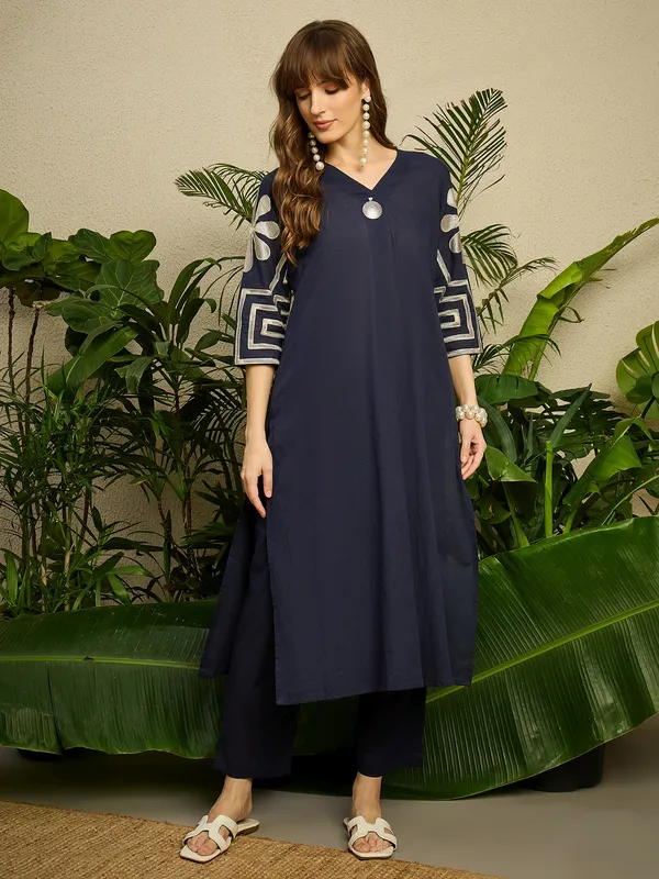 Navy_Blue_Embroidered_Pure_Cotton_Kurta_Trouser_Set