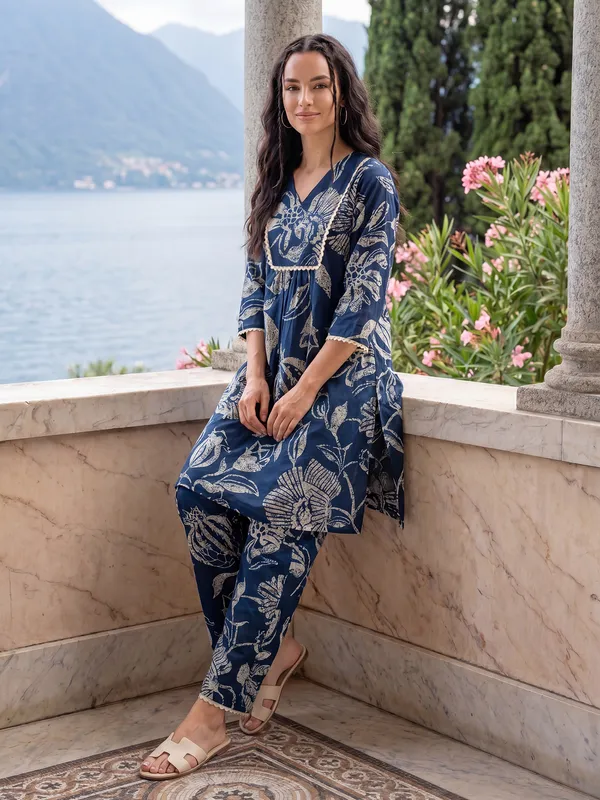 Navy_Blue_Printed_Pure_Cotton_Kurta_Trouser_Set