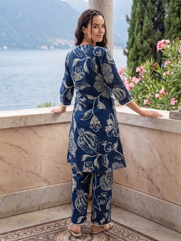 Navy_Blue_Printed_Pure_Cotton_Kurta_Trouser_Set