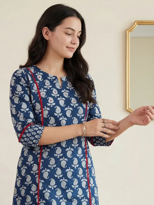 Navy_Blue_Printed_Pure_Cotton_Kurta_Trouser_Set