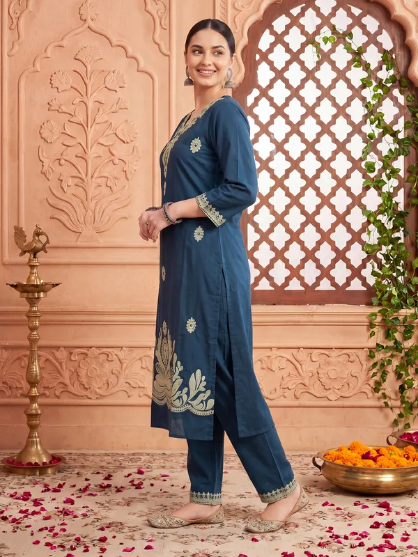 Navy_Blue_Printed_Pure_Cotton_Kurta_Trouser_Set