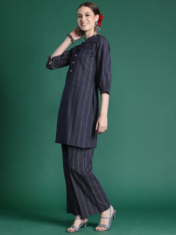 Navy_Blue_Printed_Pure_Cotton_Kurta_Trouser_Set