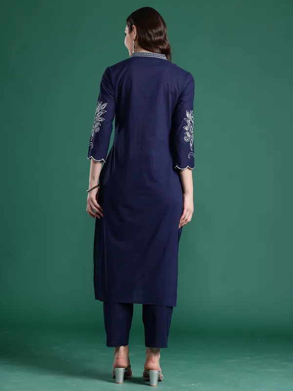 Navy_Blue_Embroidered_Pure_Cotton_Kurta_Trouser_Set