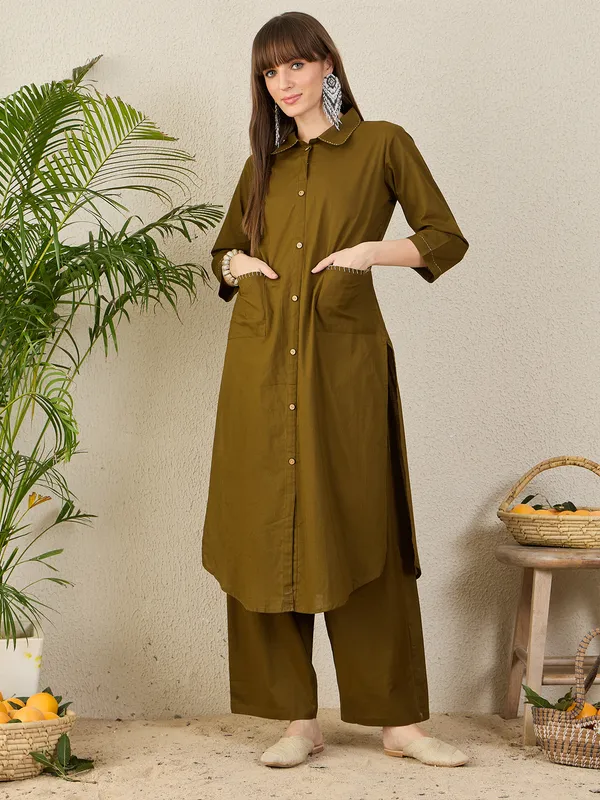 Olive_Cotton_Straight_Kurta_with_Palazzos