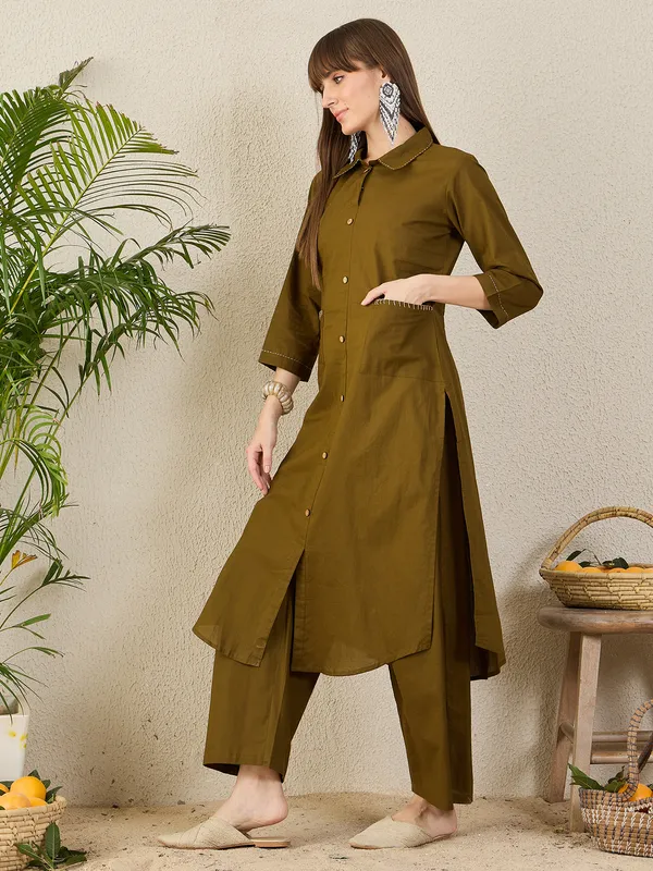 Olive_Cotton_Straight_Kurta_with_Palazzos