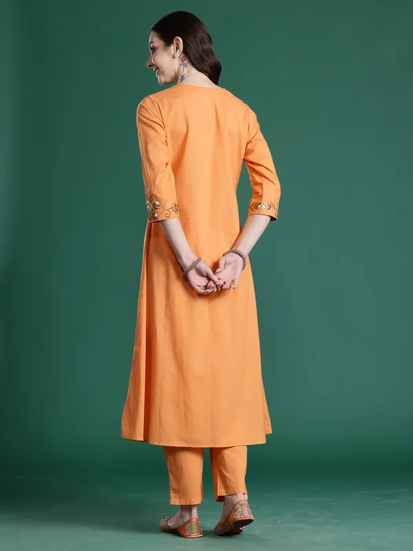 Orange_Embroidered_Pure_Cotton_Kurta_Trouser_Set