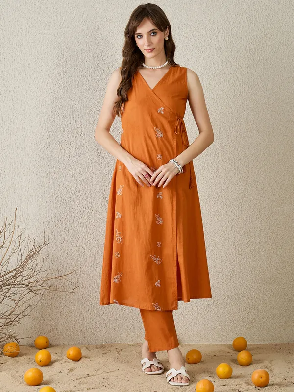 Orange_Embroidered_Pure_Cotton_Kurta_Trouser_Set