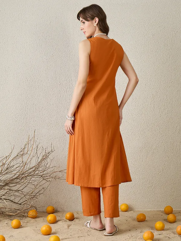 Orange_Embroidered_Pure_Cotton_Kurta_Trouser_Set
