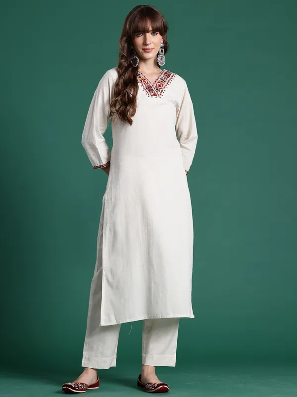 Off_White_Embroidered_Pure_Cotton_Kurta_Trouser_Set