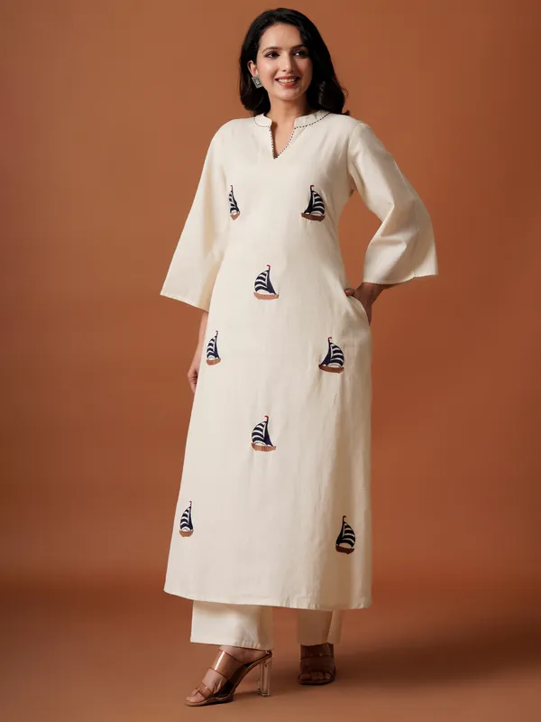 Off_White_Embroidered_Pure_Cotton_Kurta_Trouser_Set