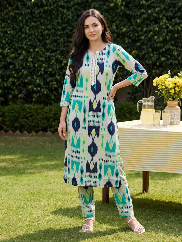 White_Printed_Pure_Cotton_Kurta_Trouser_Set