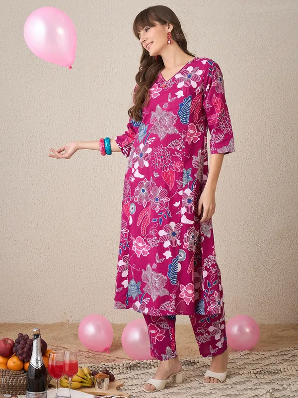 Pink_Printed_Pure_Cotton_Kurta_Trouser_Set