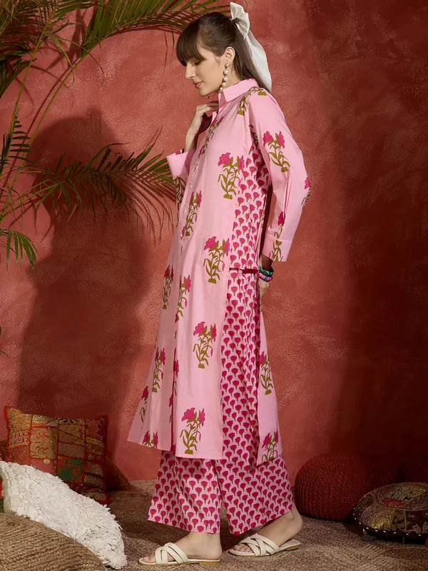 Pink_Printed_Pure_Cotton_Kurta_Trouser_Set