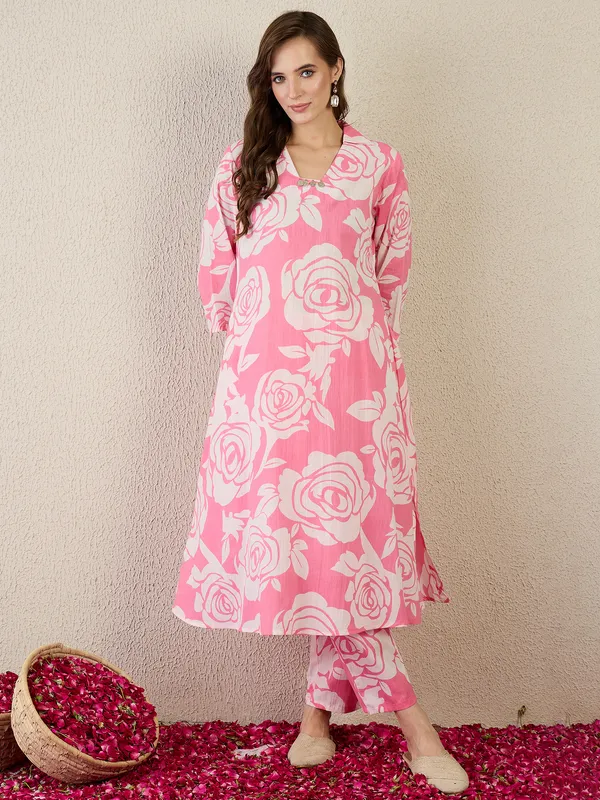 Pink_Printed_Pure_Cotton_Kurta_Trouser_Set