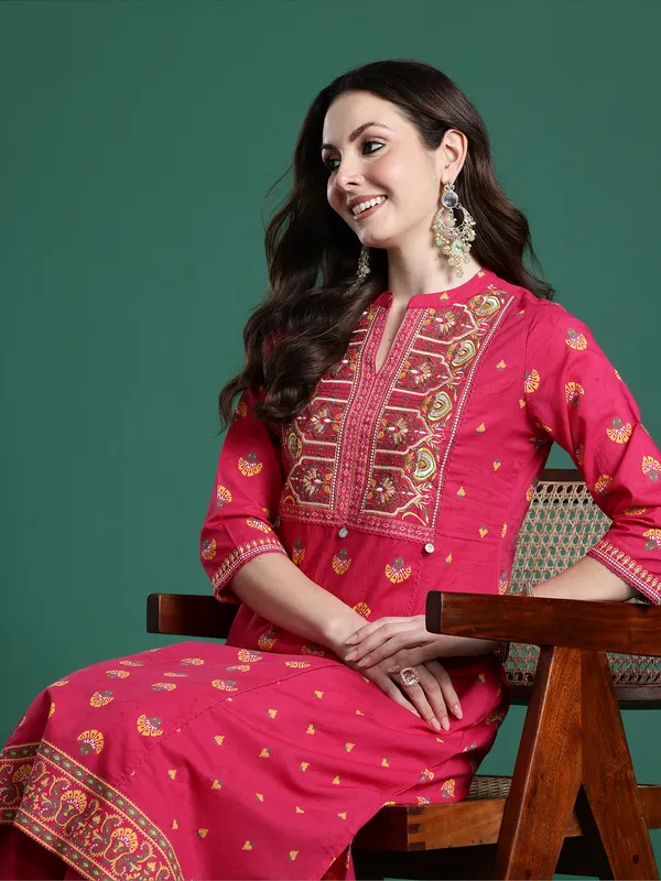 Pink_Embroidered_Pure_Cotton_Kurta_Trouser_Set