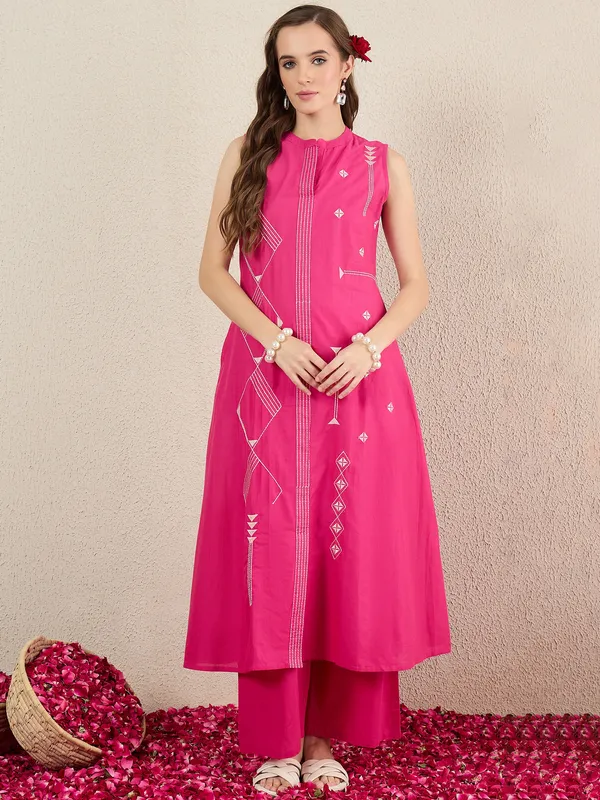 Pink_Embroidered_Pure_Cotton_Kurta_Trouser_Set